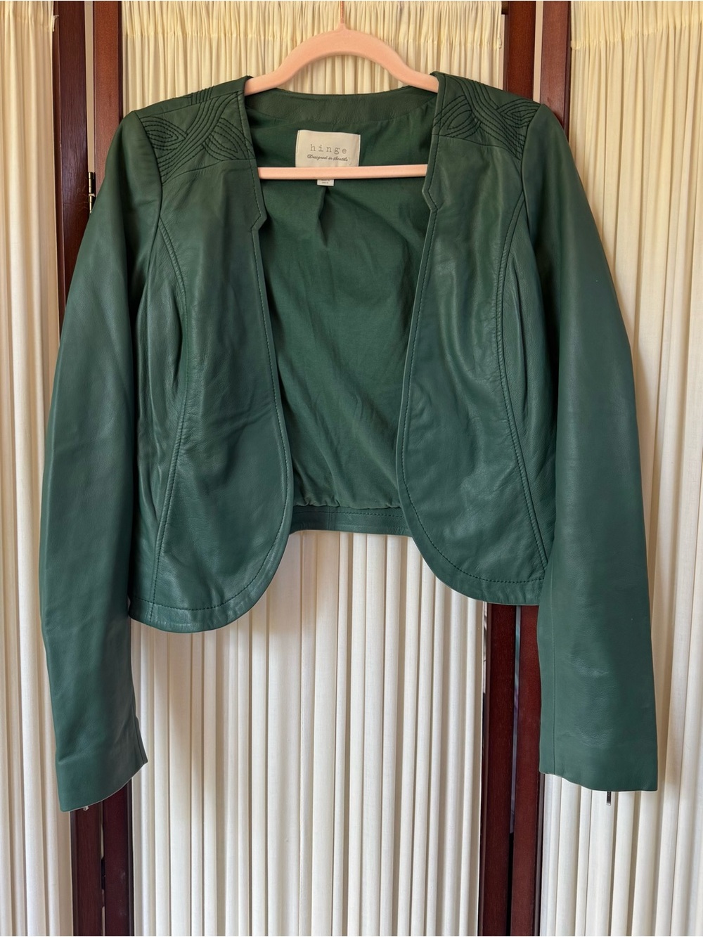 Nordstrom Hinge Cropped Green Leather Jacket